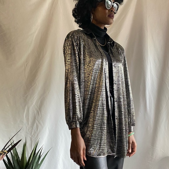 Vintage metallic long sleeve blouse - Picture 5 of 13